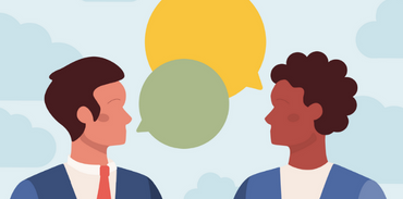 illustration of two people negotiating and facing each other, speak bubbles between them