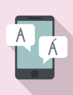 cellphone with thought bubbles with different formats for the letter A